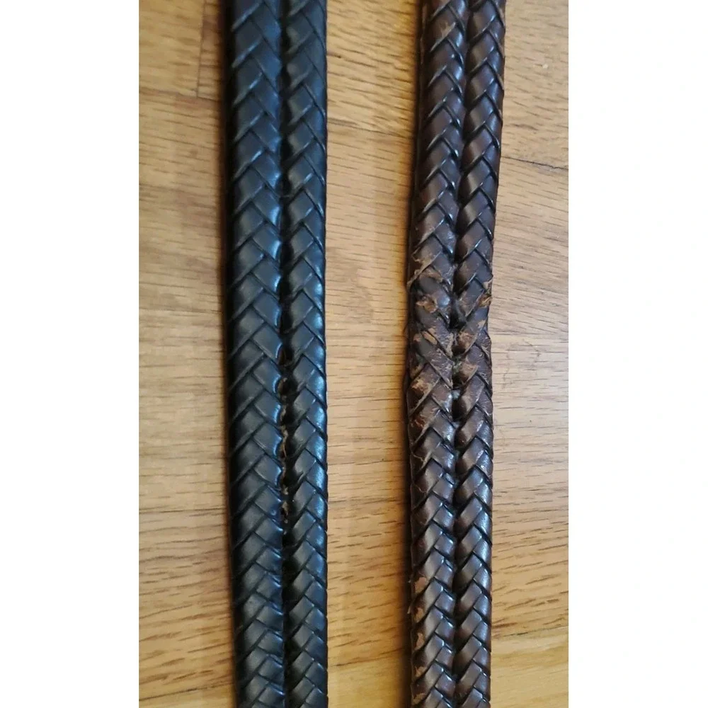 Lot Of 2 FOSSIL Mens Braided Brown & Black Leather Belts 34 Distressed